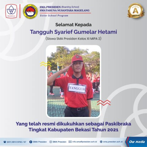 Selamat Bertugas, Tangguh Syarief Gumelar Hetami Paskibraka Kabupaten Bekasi Tahun 2021.