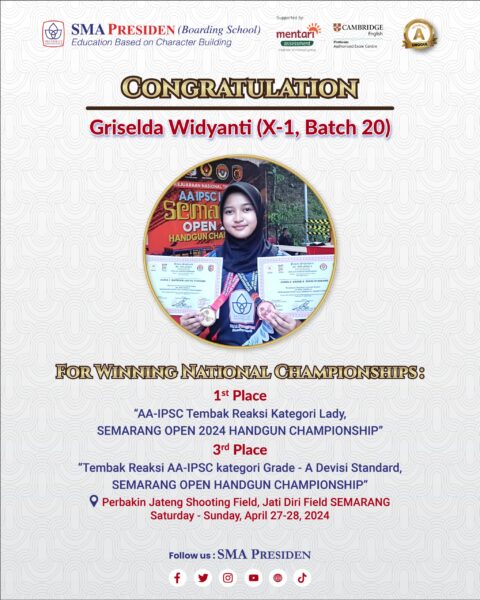 Congratulation! Griselda Widyanti (X-1, Batch 20)